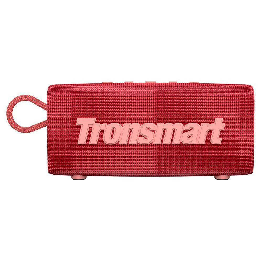 Portable waterproof Bluetooth speaker in black showing control buttons and lithium battery compartment