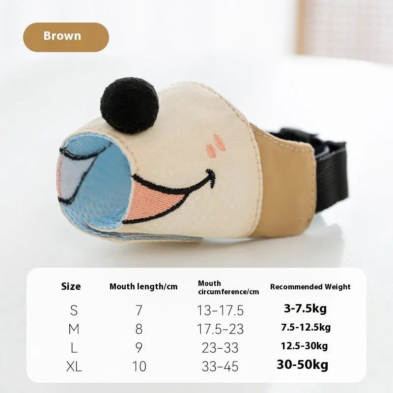 Canvas dog muzzle in Ollie Brown Bear brown design or Bondi Blue Shark blue pattern for bite prevention