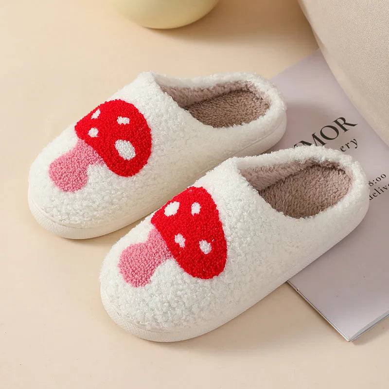 Women's plush slippers with cartoon love patterns and PVC non-slip soles