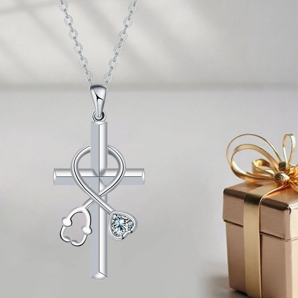 Cross stethoscope necklace with electroplated copper pendant on cross chain