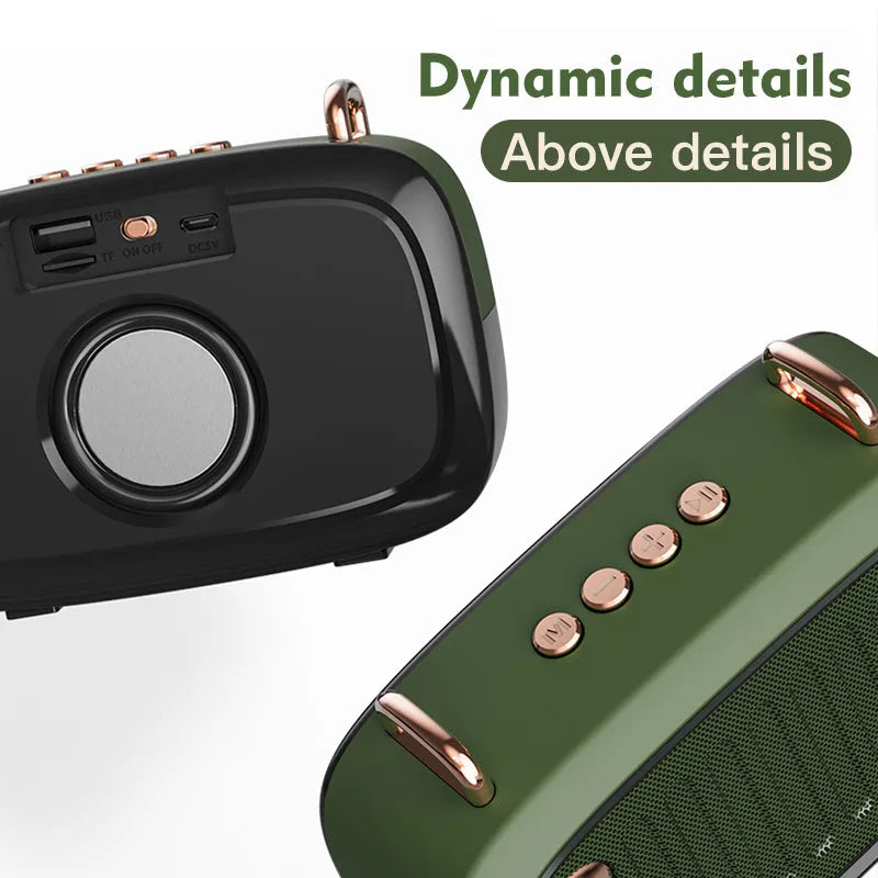 Compact portable mini speaker with subwoofer in choice of five colours showing Bluetooth and USB connectivity