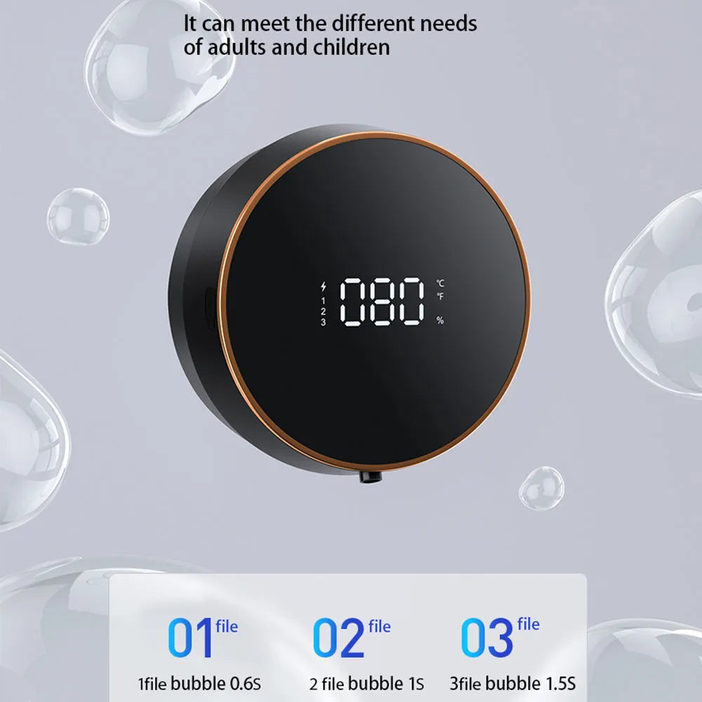 Smart auto sensing foam dispenser mounted on wall with USB charging cable