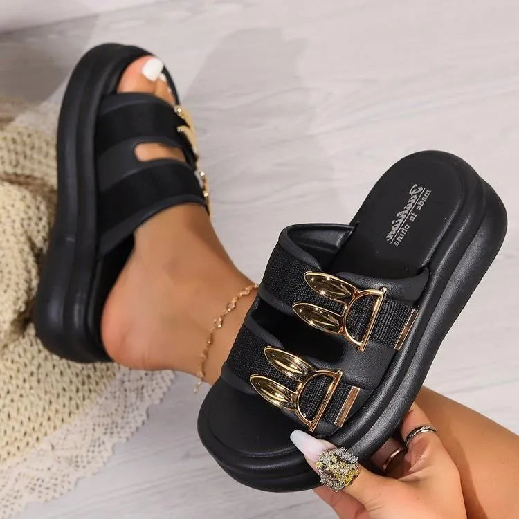 Women's thick sole suede slippers in apricot, black and milky white colours