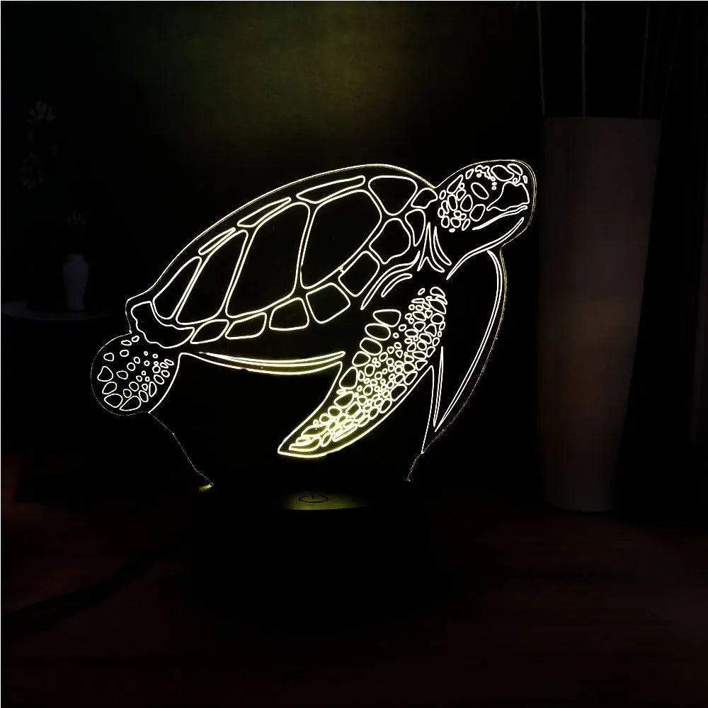 3D translucent acrylic turtle-shaped LED night light showing multi-coloured glow.