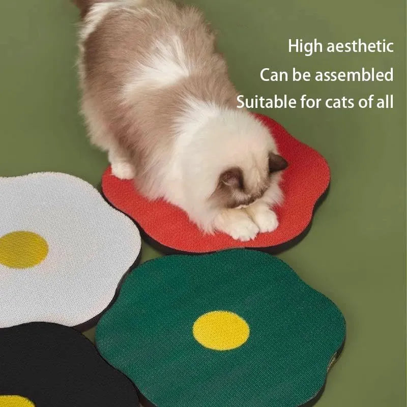 Wall mounted cat scratching board with corrugated surface in four colour options mounted on smooth wall