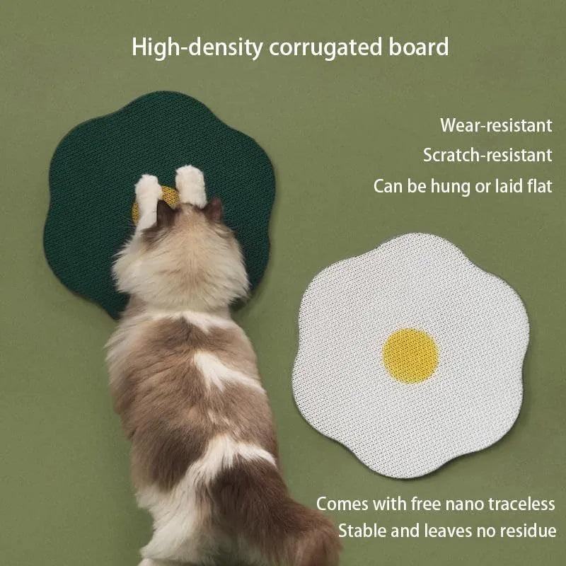 Wall mounted cat scratching board with corrugated surface in four colour options mounted on smooth wall