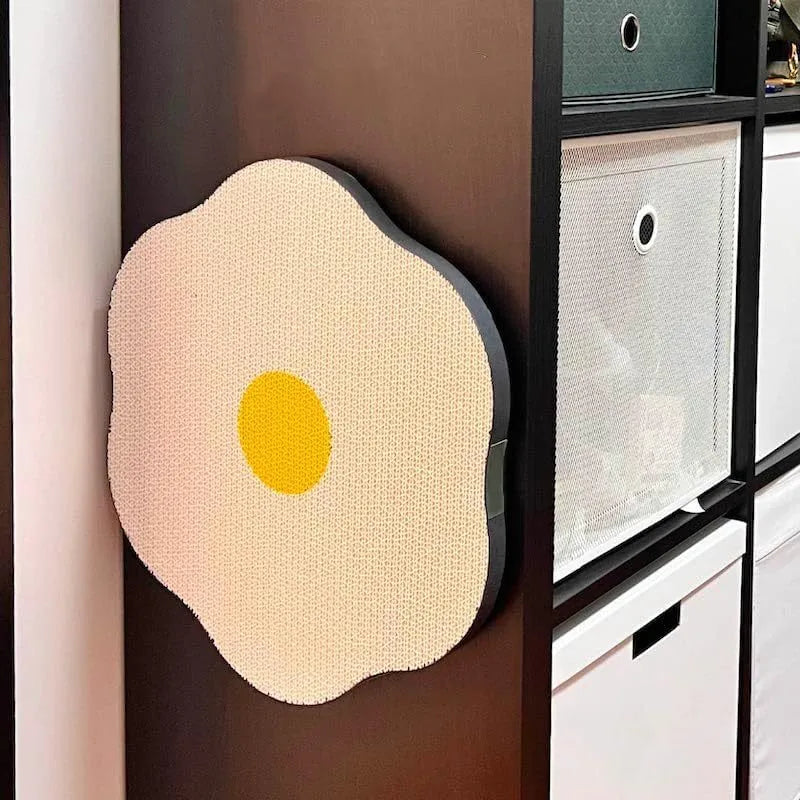 Wall mounted cat scratching board with corrugated surface in four colour options mounted on smooth wall
