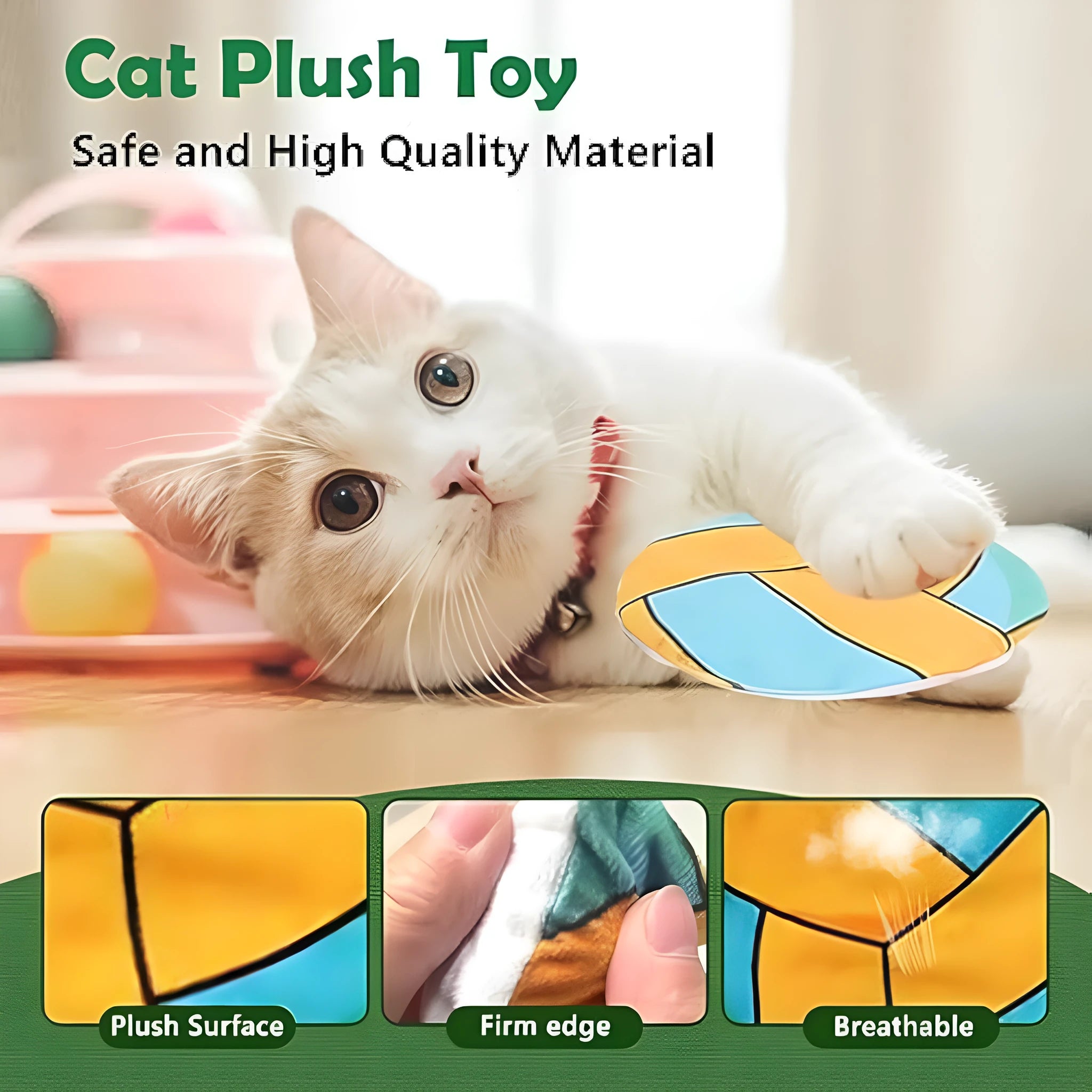 Catnip flying disc toy with sports pattern measuring 5x5x2cm containing crinkle sounds