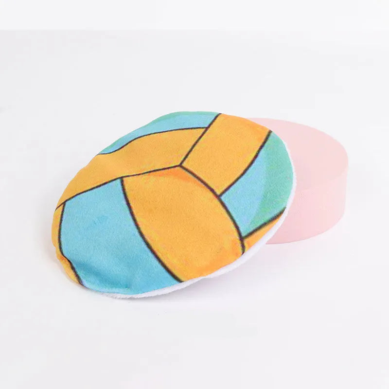 Catnip flying disc toy with sports pattern measuring 5x5x2cm containing crinkle sounds