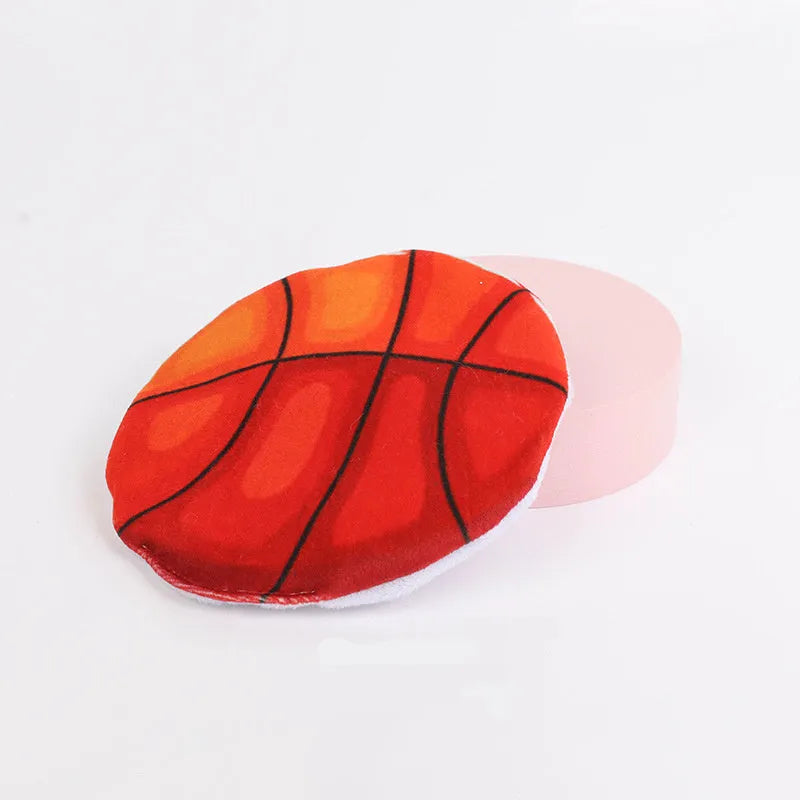 Catnip flying disc toy with sports pattern measuring 5x5x2cm containing crinkle sounds