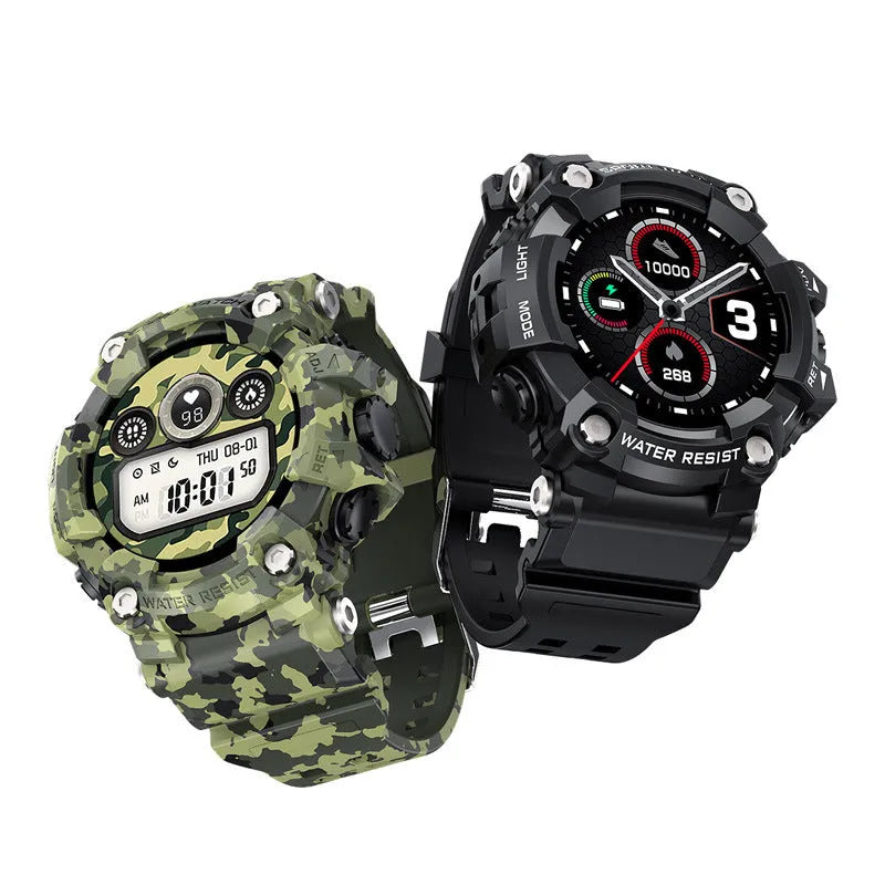 T6 tactical rugged smart watch with 1.3 inch screen in black or green colour options