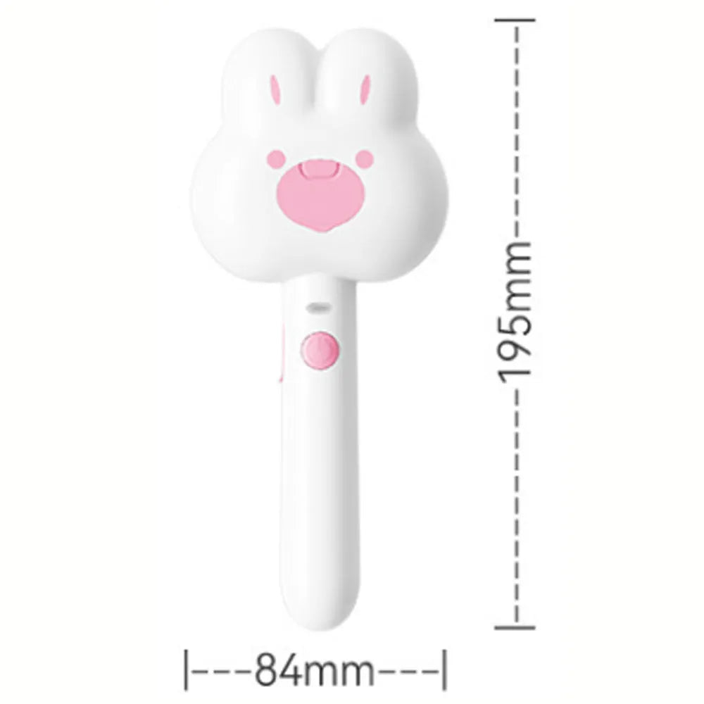 Rechargeable cat steam brush with long handle in cartoon design, available in green, pink and white colours
