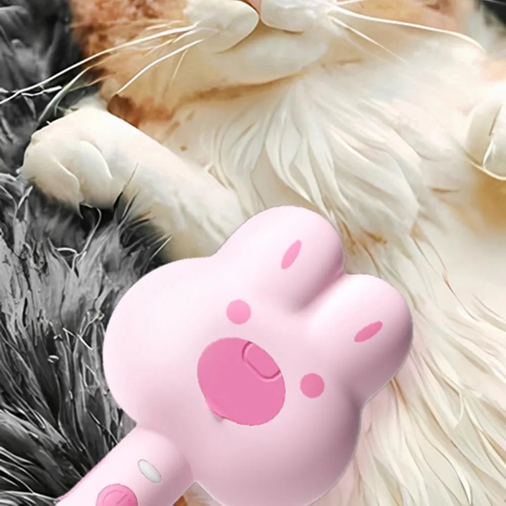 Rechargeable cat steam brush with long handle in cartoon design, available in green, pink and white colours