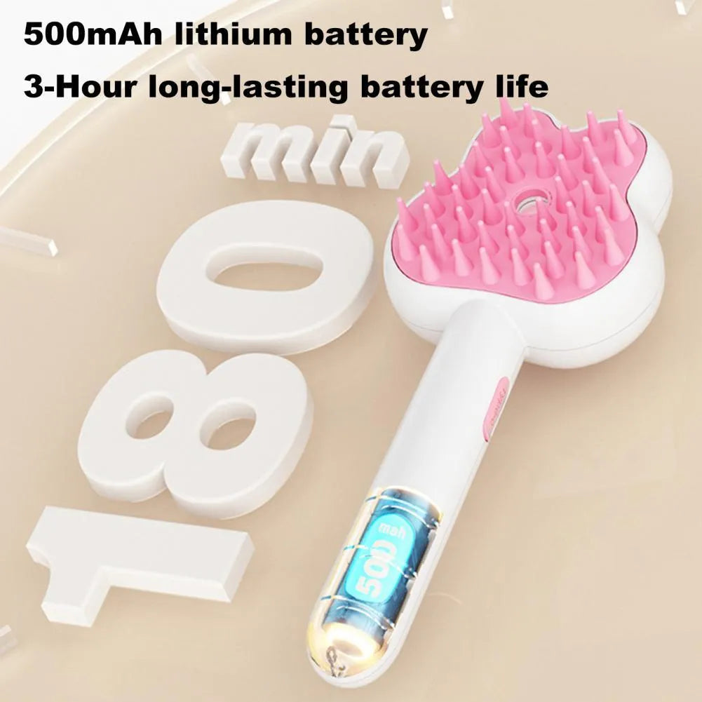 Rechargeable cat steam brush with long handle in cartoon design, available in green, pink and white colours