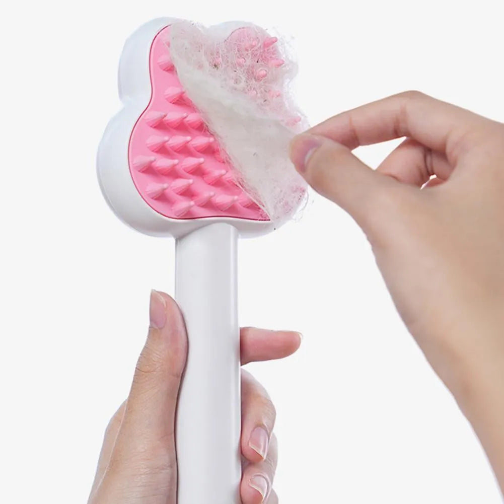 Rechargeable cat steam brush with long handle in cartoon design, available in green, pink and white colours