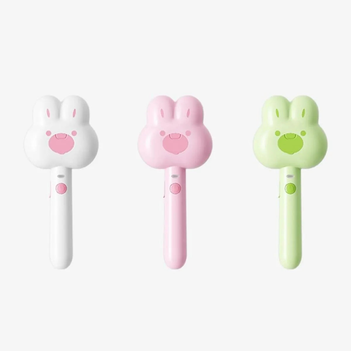 Rechargeable cat steam brush with long handle in cartoon design, available in green, pink and white colours