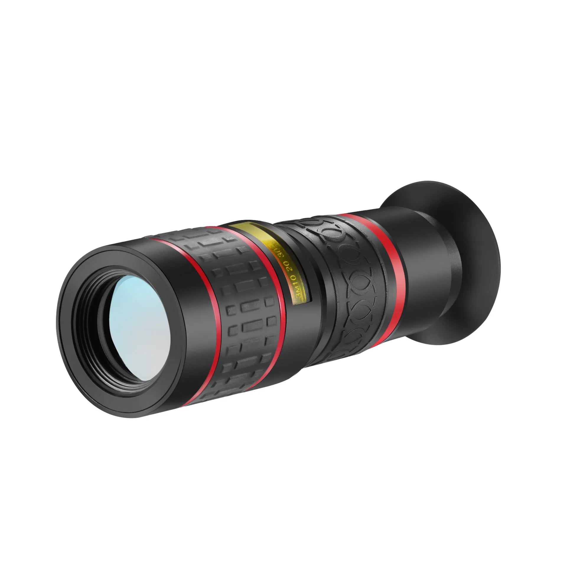 20x magnification smartphone telescope lens with universal mounting clip on a mobile phone.