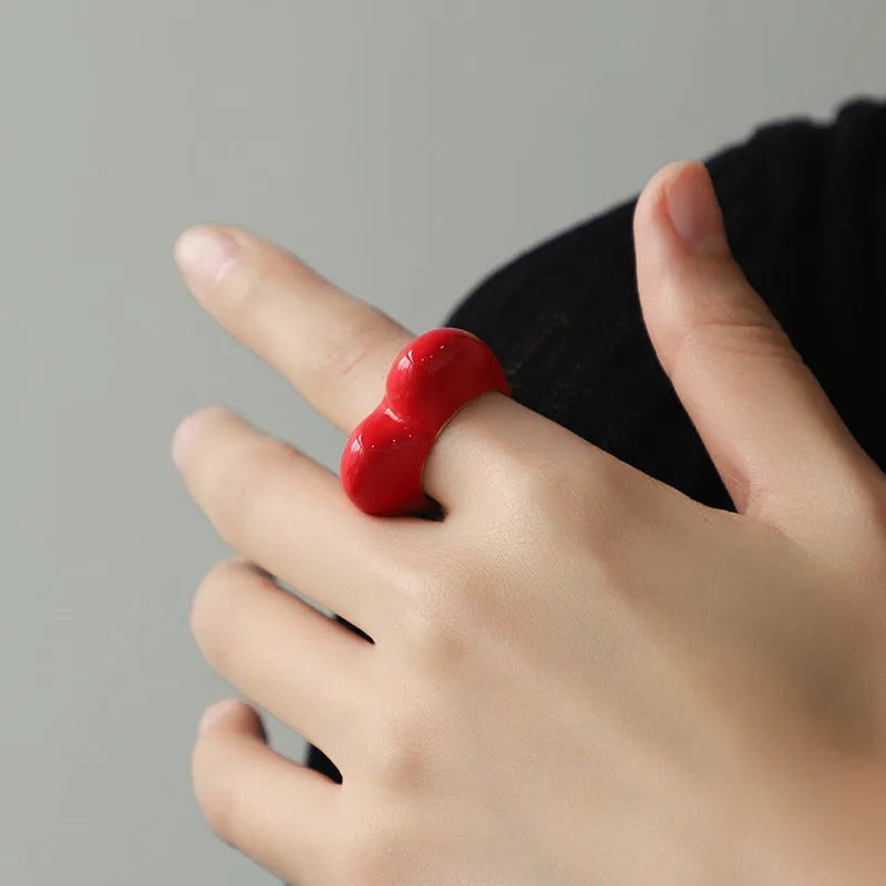 Original design three-dimensional enamel heart ring in zinc alloy showing colour options