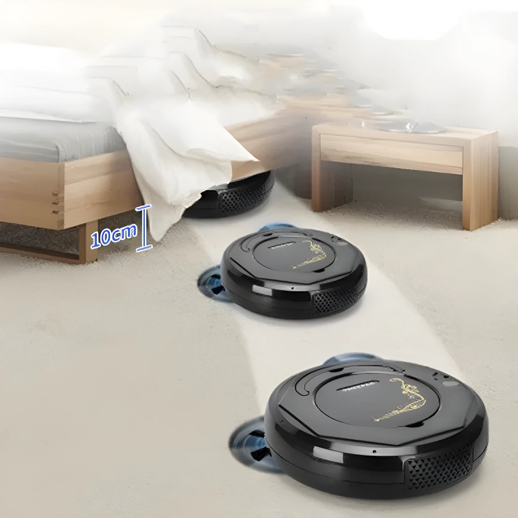 Lazy Smart Vacuum Cleaner Robot in black colour cleaning marble floor with 1800Pa suction