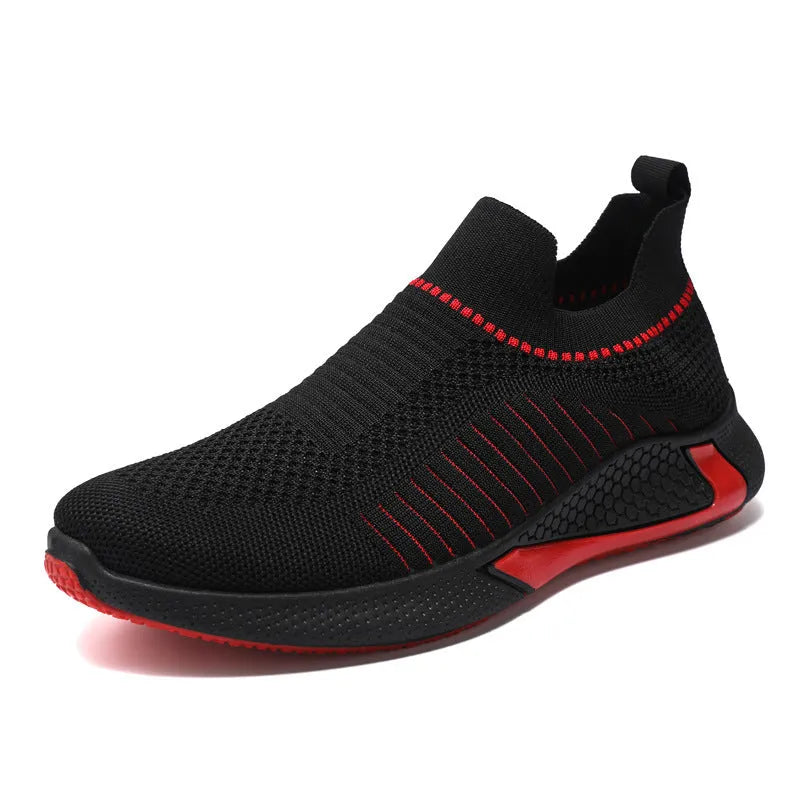 Men's striped mesh sock shoes with flyknit upper and lace-up front
