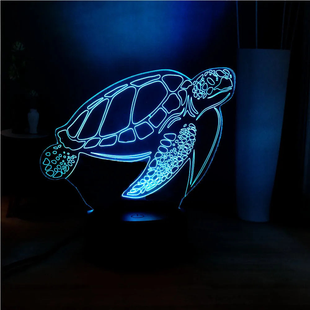 3D translucent acrylic turtle-shaped LED night light showing multi-coloured glow.