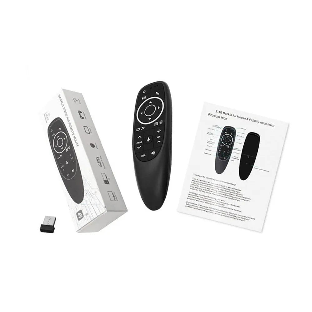 G10 G10S intelligent voice remote control with air mouse function showing silicone buttons on plastic shell