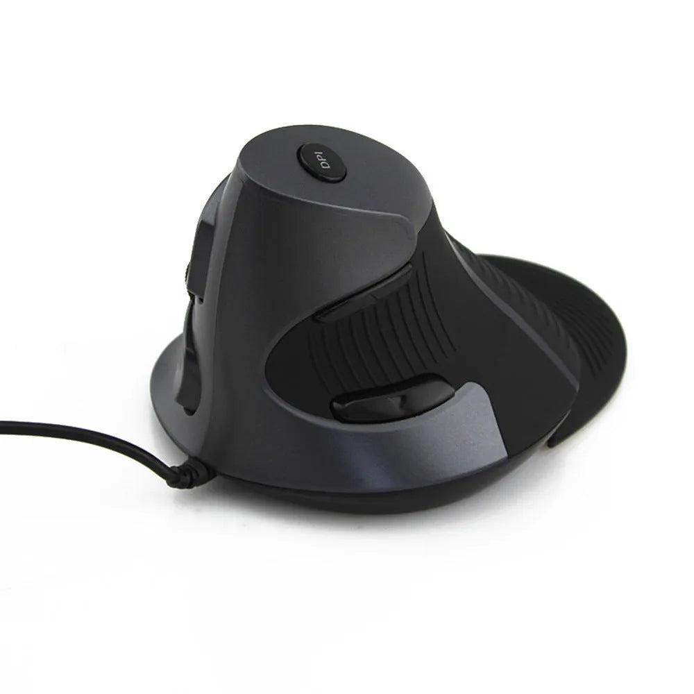 Black ergonomic vertical wired optical mouse for desktop computers with USB cable