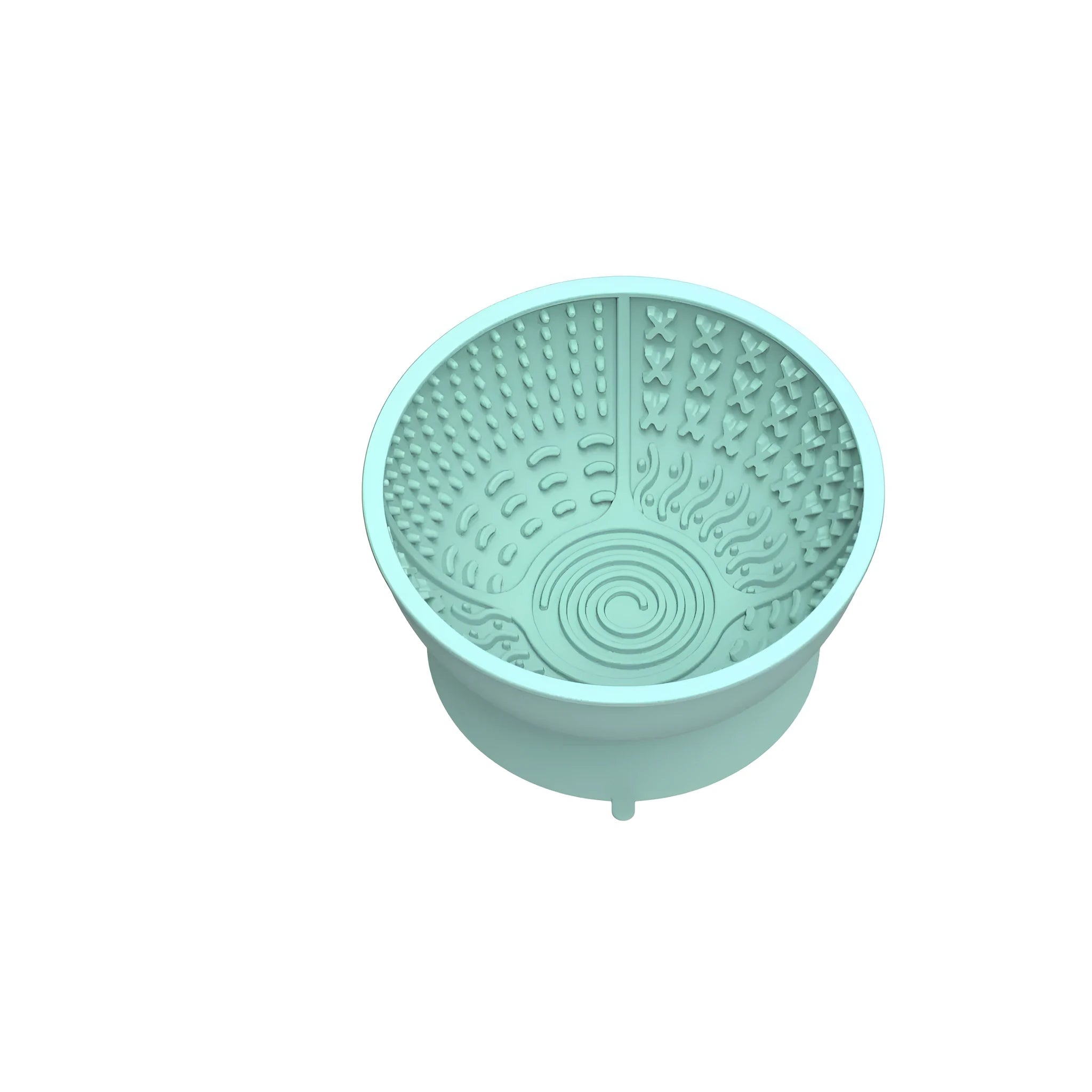 Cyan silicone pet licking mat bowl with textured surface and suction cup base for slow feeding.