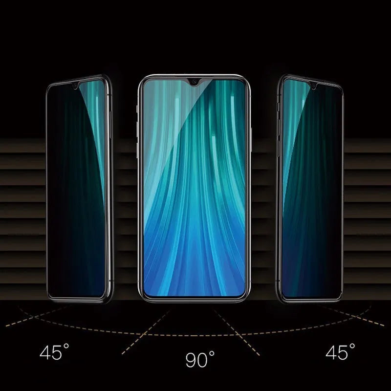 Minimalist anti-spy privacy screen protector for Xiaomi Poco and Redmi Note smartphones with blue light filter