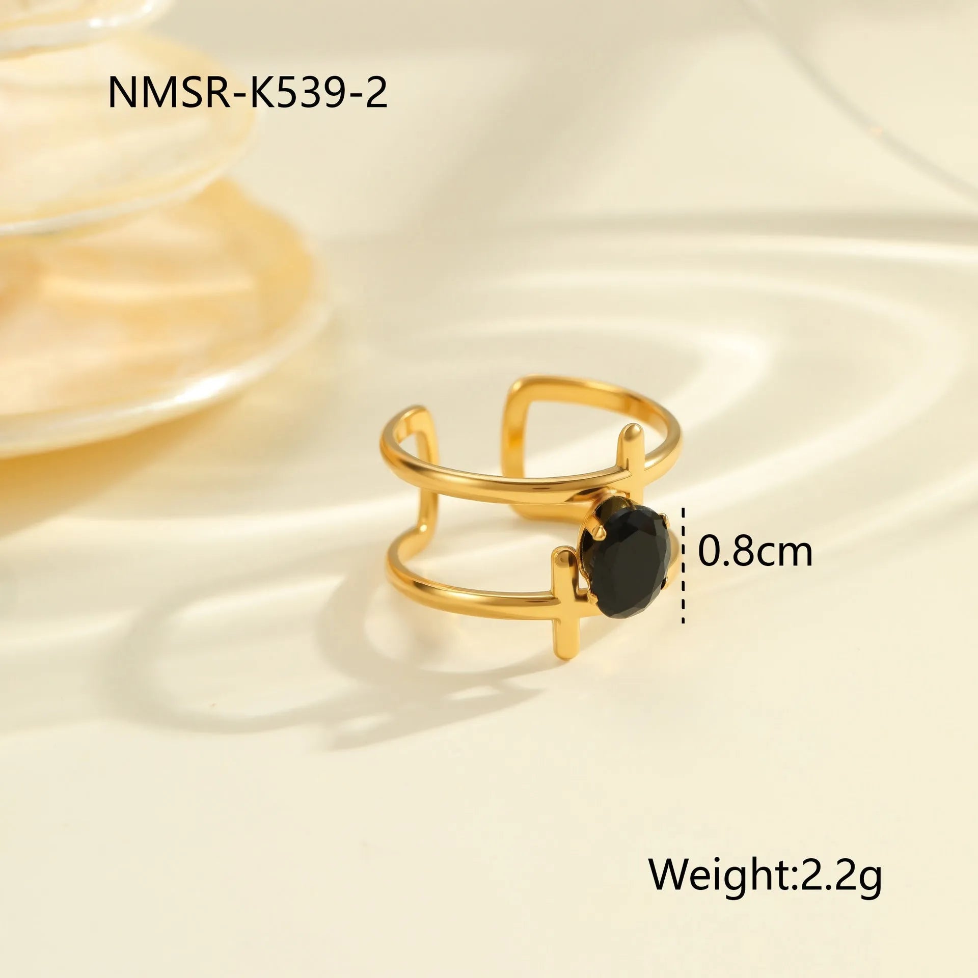 Geometric zircon ring with open mouth adjustable design in stainless steel