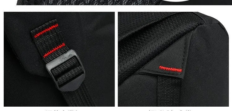 Teenage backpack in Oxford fabric showing side zipper pockets and breathable shoulder straps