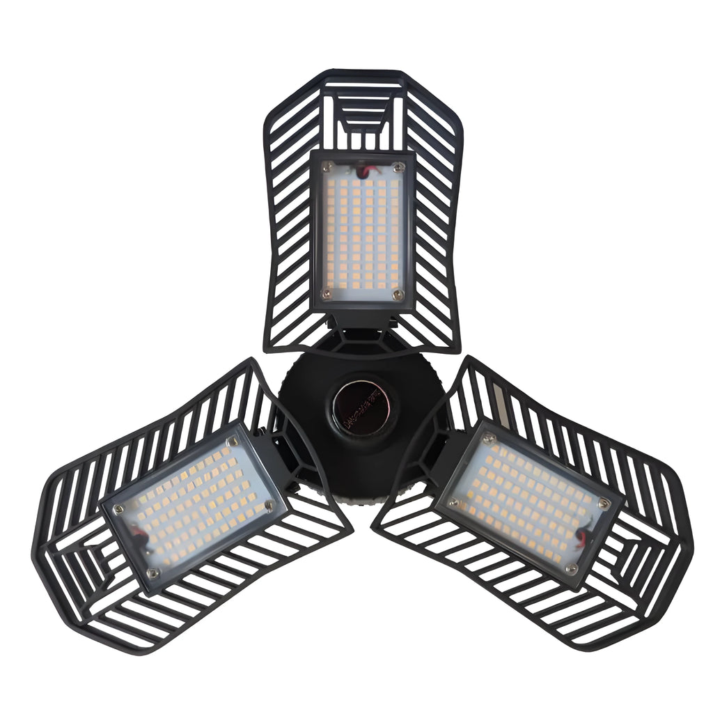 Waterproof industrial foldable aluminium garage LED lamp with wide 180-degree light angle.
