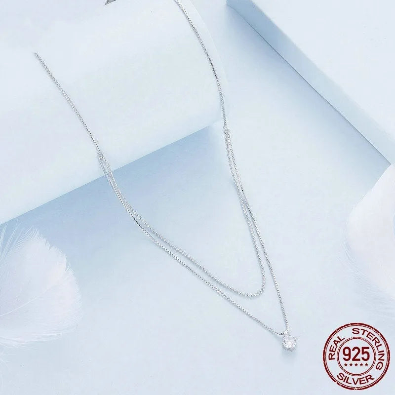 S925 sterling silver double-layer pearl chain necklace for women