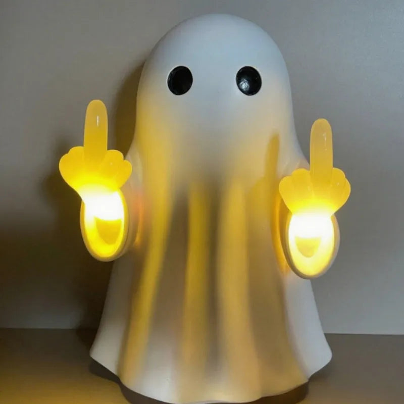 White or black plastic ghost statue night lamp with modern minimalist style for Halloween.