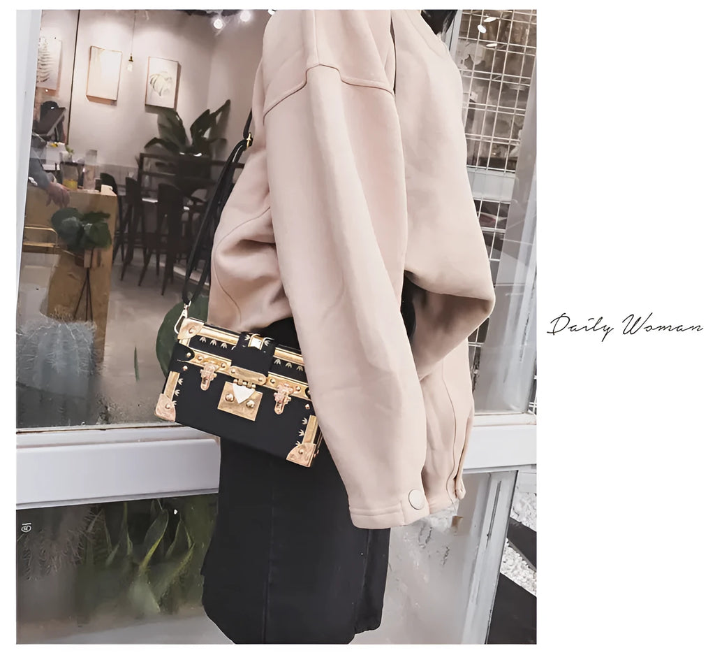 Women's hard PU leather shoulder bag with crossbody strap and flap design