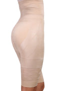 Black high-waisted seamless shapewear shorts for women laid flat.
