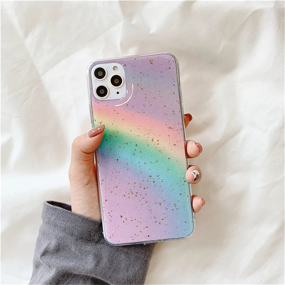 Rainbow gradient stripe phone case for iPhone with Japanese Korean style design