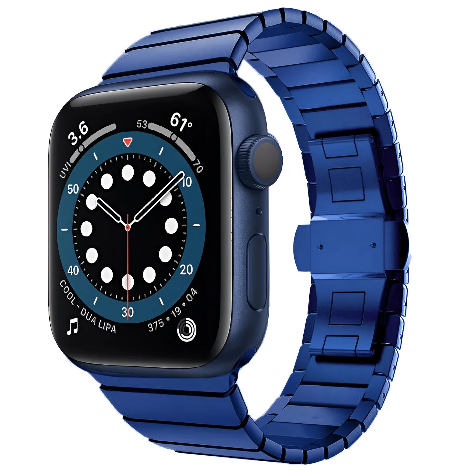 Stainless steel Apple Watch band with butterfly buckle clasp in silver colour