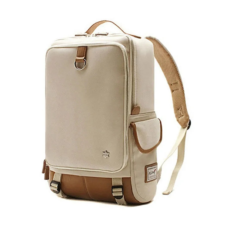 Modern Korean style men's backpack in Oxford cloth showing army green colour option.