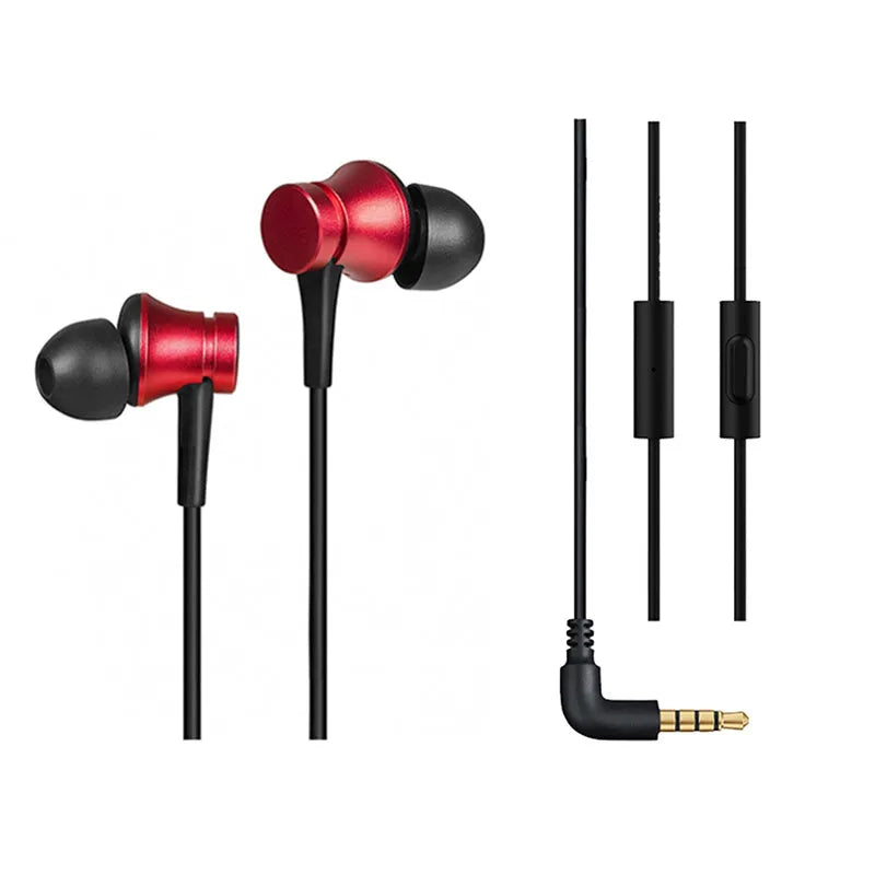 Piston wired in-ear headphones with 3.5mm plug in black, blue, and red colour options