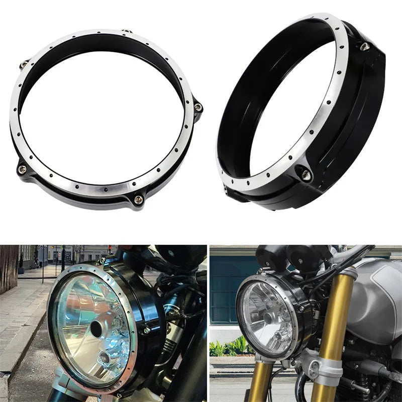 Black CNC aluminium headlight cover for BMW R NineT Scrambler 2014-2017