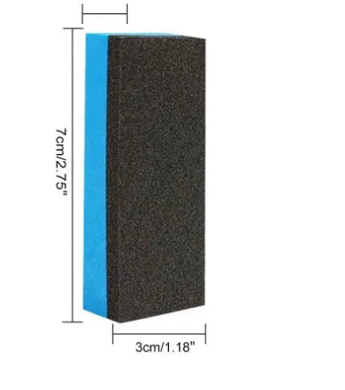 Car rust remover spray bottle with blue square sponge and towel applicators for automotive surface treatment