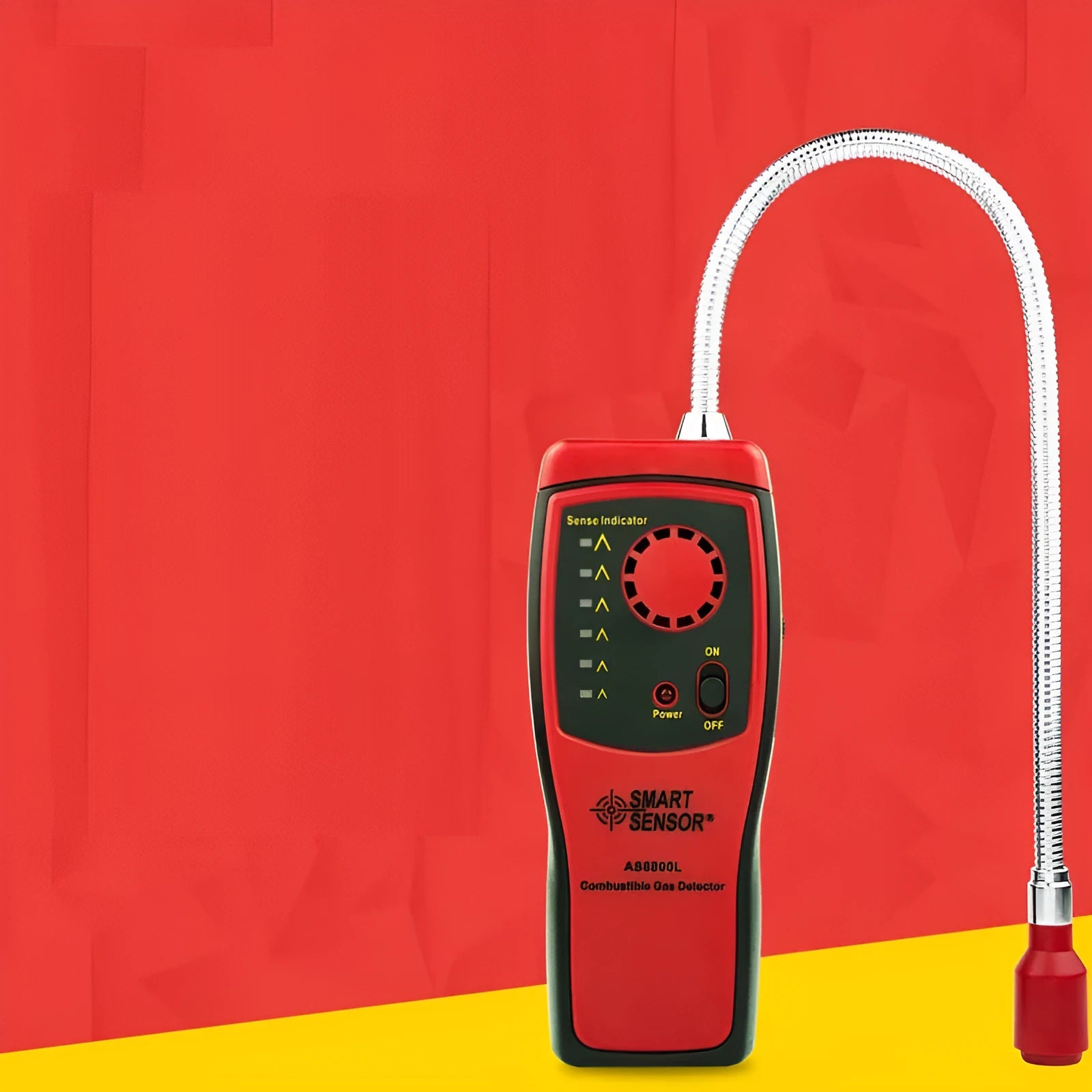 AS8800L portable flammable gas detector unit showing front display and LED light alert.