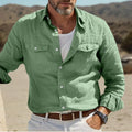Men's long-sleeved cotton linen summer shirt in loose fit showing green colour option