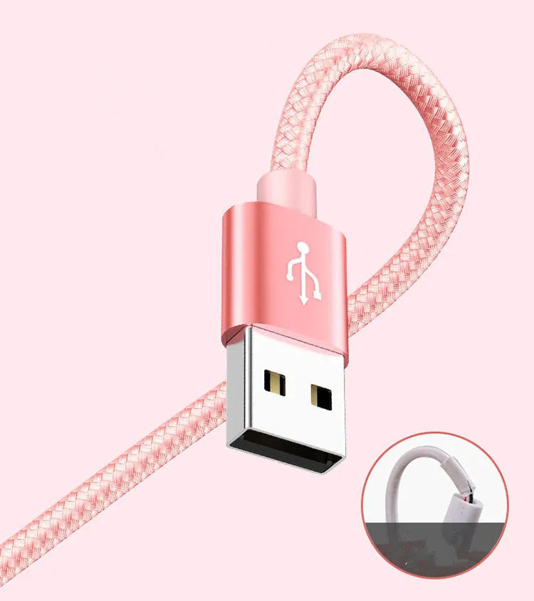 Three-in-one Micro USB charging cable for mobile phones in six colour options