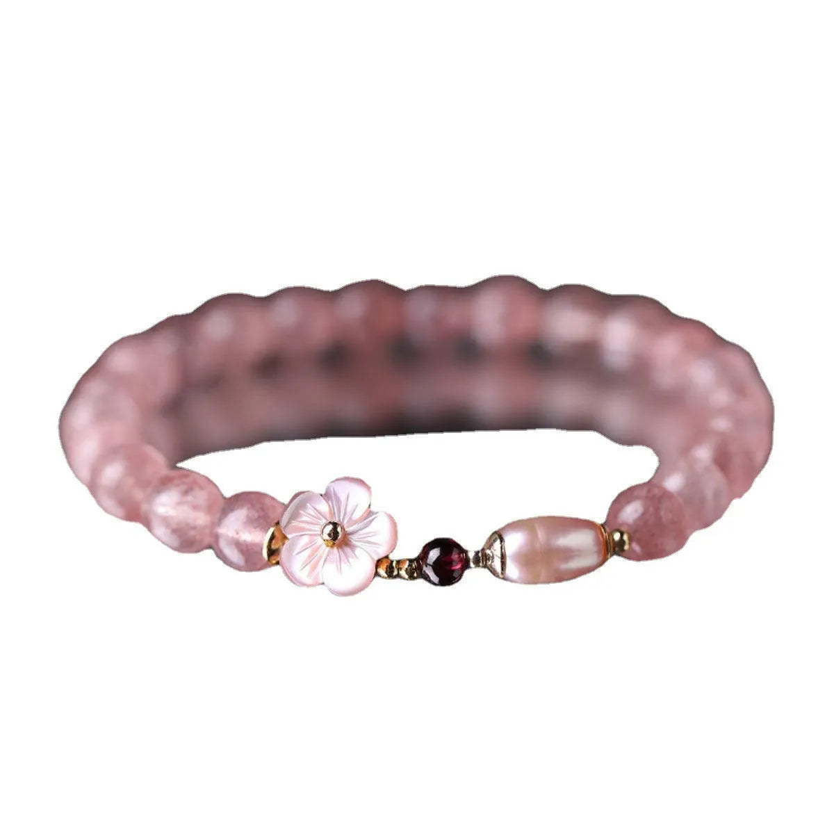 Strawberry quartz peach blossom crystal bracelet for women with flower design and adjustable sizing