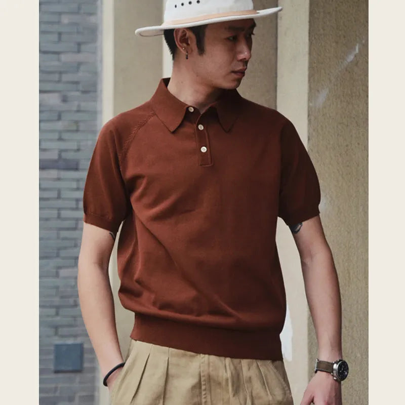 Retro slim-fit short-sleeved cotton T-shirt in a solid colour, shown in a casual setting.