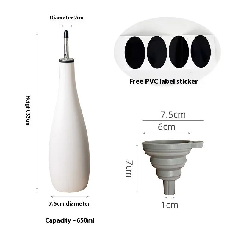 Ceramic oil pot with funnel and brush in 650ml capacity for kitchen oil storage