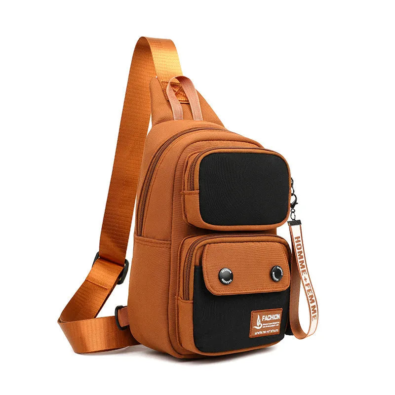 Outdoor leisure crossbody shoulder bag in nylon with multifunctional storage compartments