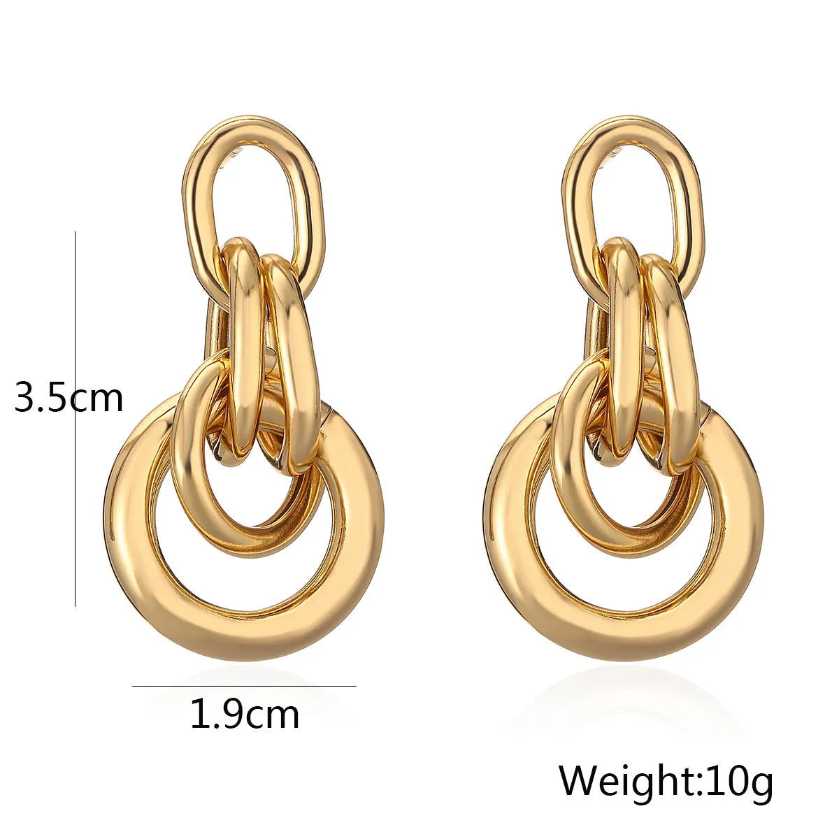 Geometric irregular-shaped copper earrings for women with a real gold colour finish.